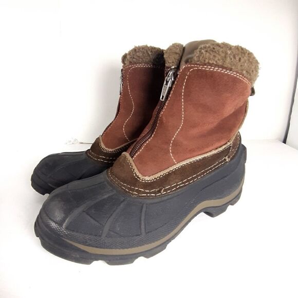 Sorel Women's Powder Edge Suede Brown Front Zip Insulated Snow Boots Size 6 - Picture 1 of 13